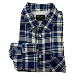 rag & bone Fit 3 Flannel Long Sleeve Cotton Shirt Men's Size XL Blue White Plaid